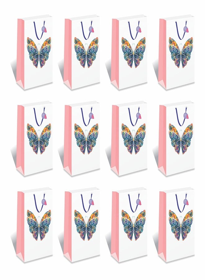 DOODLEDASH Gift Carry Bags - Medium Size (25 x 33 x 8.5 cm) For All Gifting & Festive Occasions - Quality With Satin Ribbon Handles & Gift Tag - Design 5 (Butterfly) - Pack of 12 Pcs - Image 1